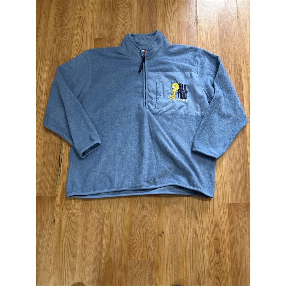 Vintage Y2K Looney Tunes Tweety Bird Fleece Quarterzip Sweater 2001 Size Large